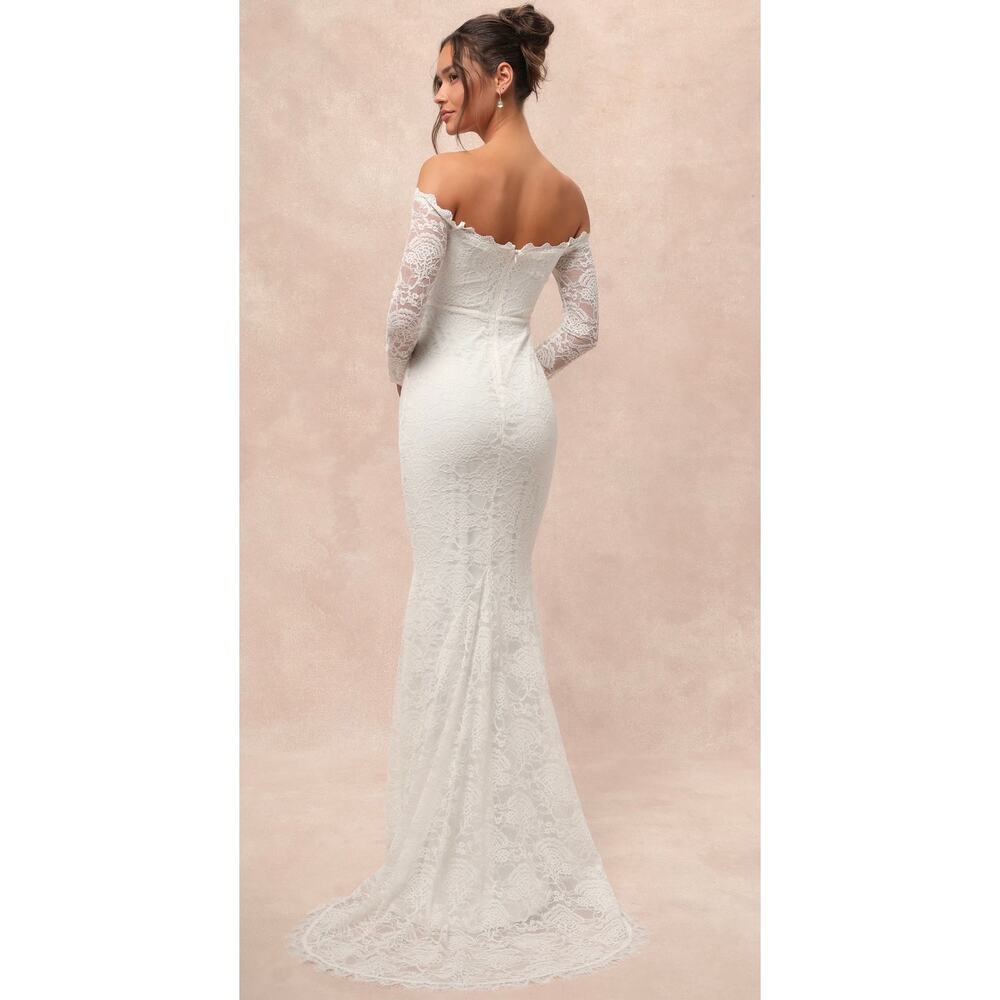 Lulus Beloved Promise White Lace Off-the-Shoulder Mermaid Maxi Dress S - Picture 3 of 6